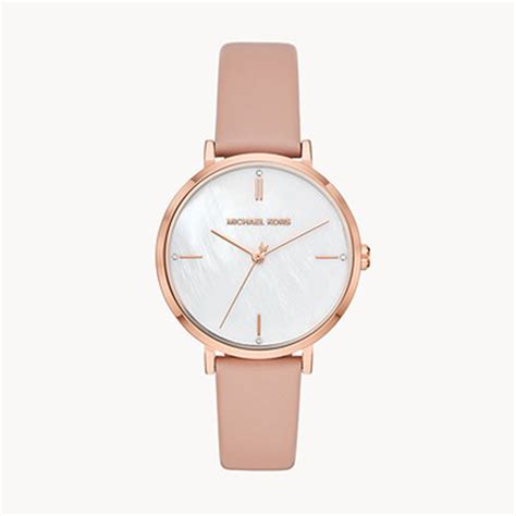 michael kors jayne three hand blush leather watch|Michael Kors .